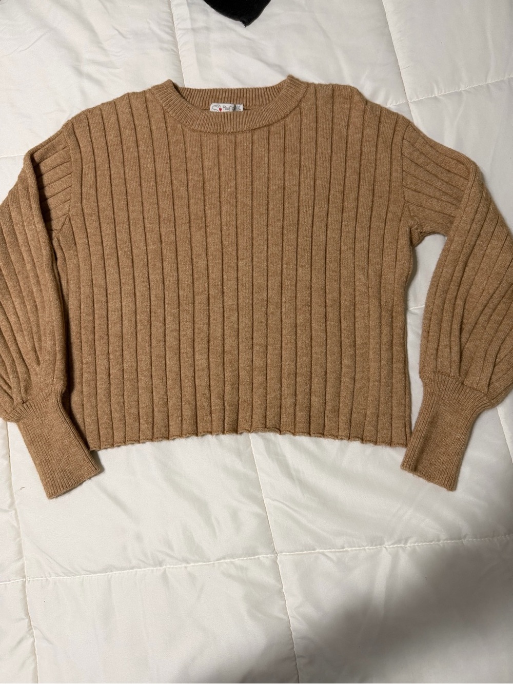 Ribbed Crewneck Sweater in Camel Tan - Picture 2 of 7